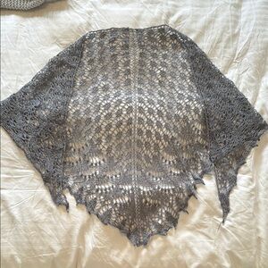 Hand Made Gray Crochet Lace Knit Shawl Scarf. New